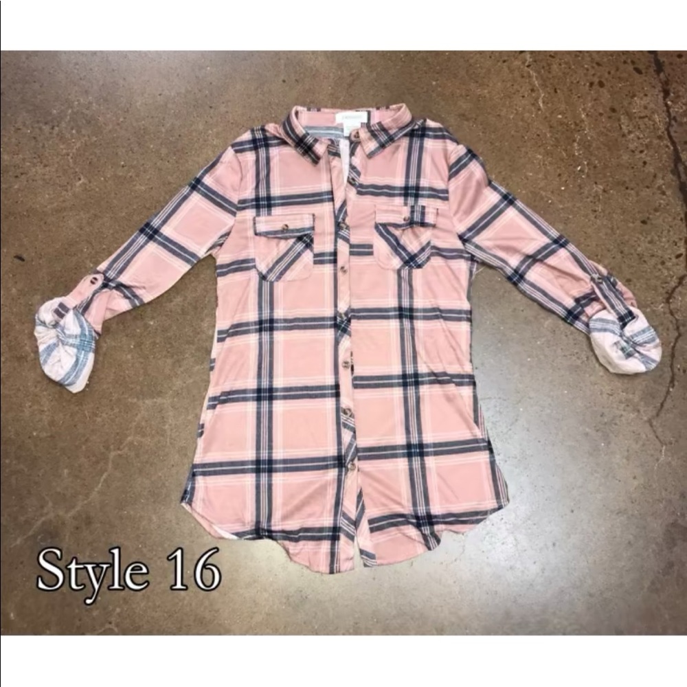 Pale Pink & Navy collared button up long sleeve